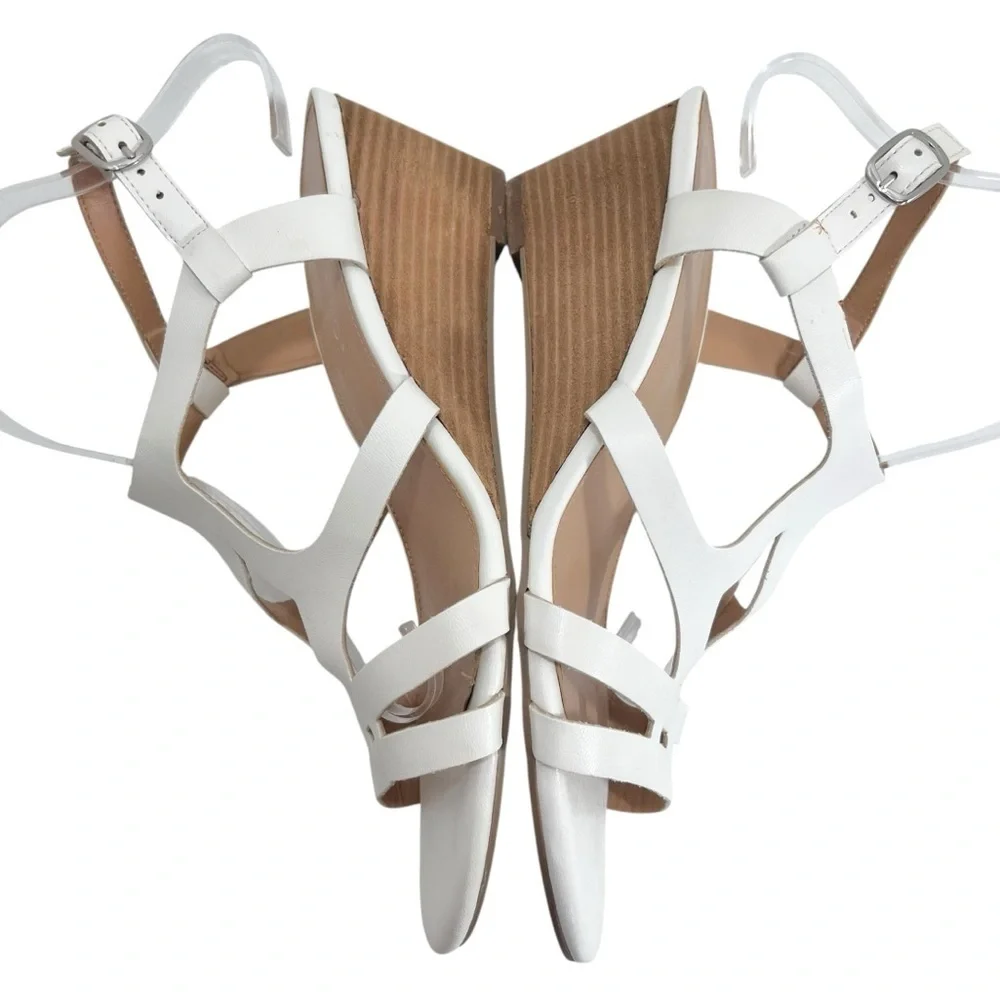 Pesaro “Gina” White Strappy Wedge Sandals